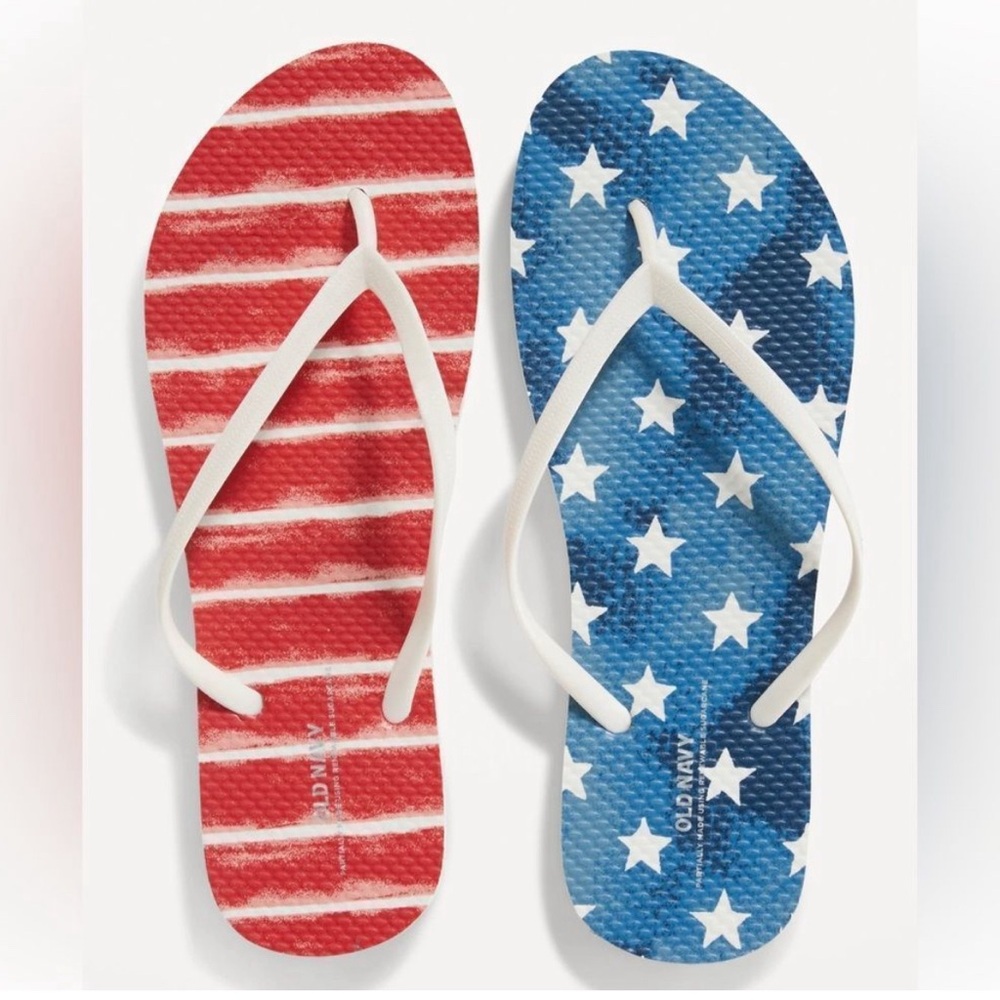 NWT Old Navy Patriotic Stars & Stripes USA Flag Flip Flops Thong Sandals Women